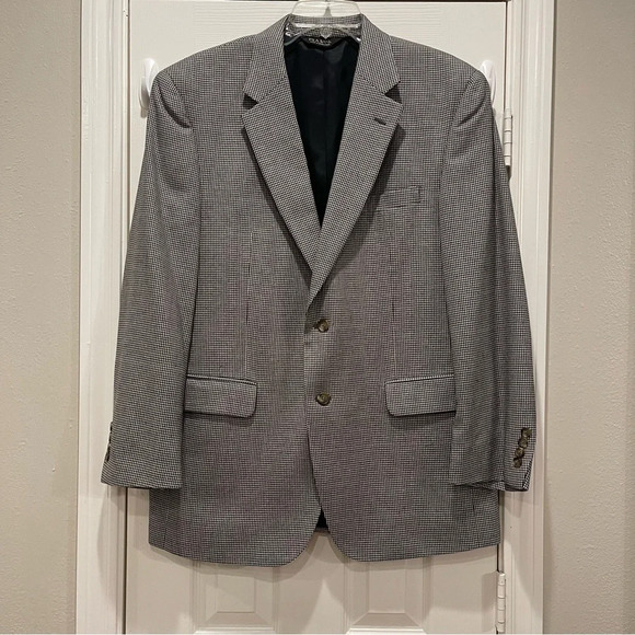 Jos A Bank Men’s 44R Blazer Jacket Houndstooth Silk/Wool Blend Business Career - Picture 1 of 11